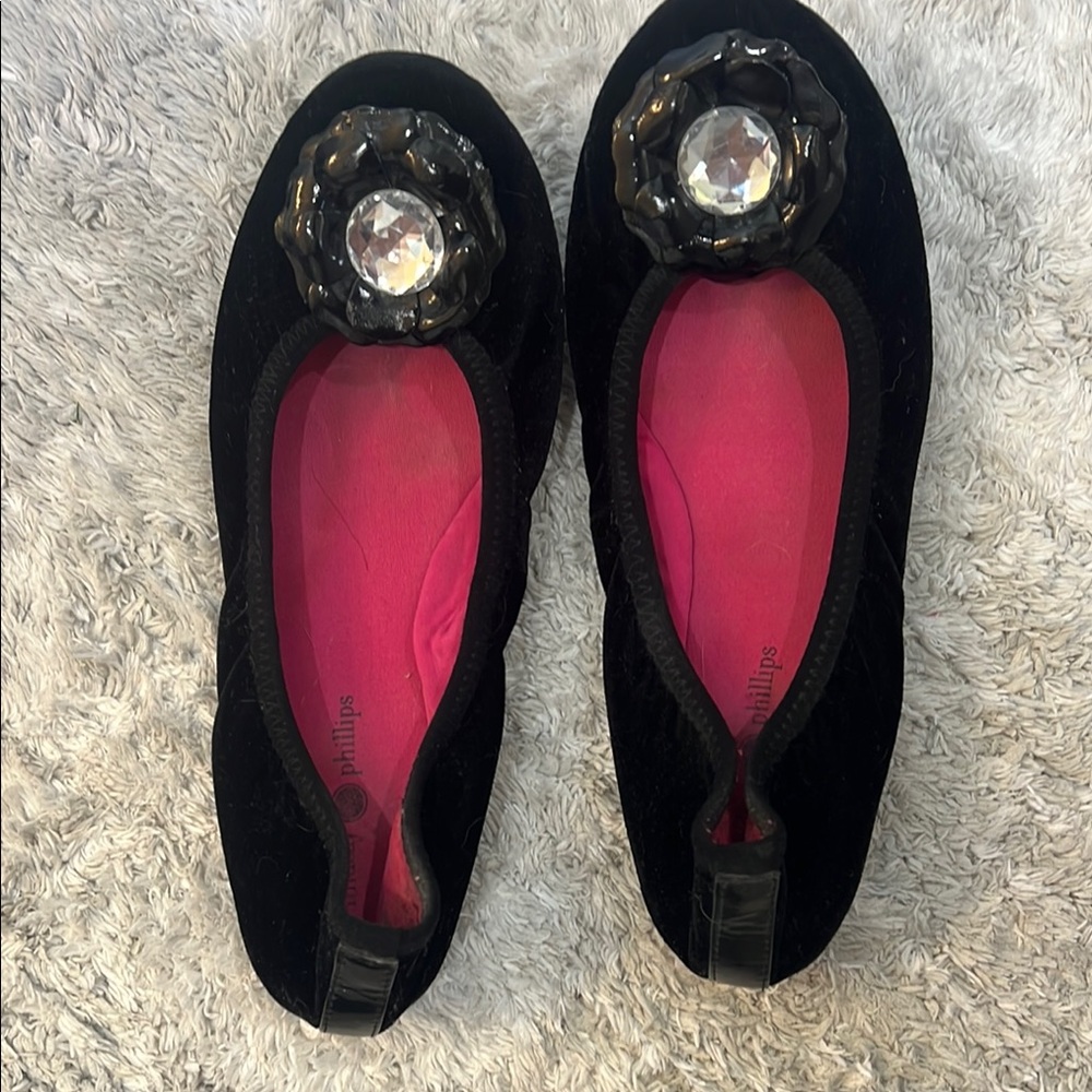 Lindsay Phillips Black and Pink Embellished Flats